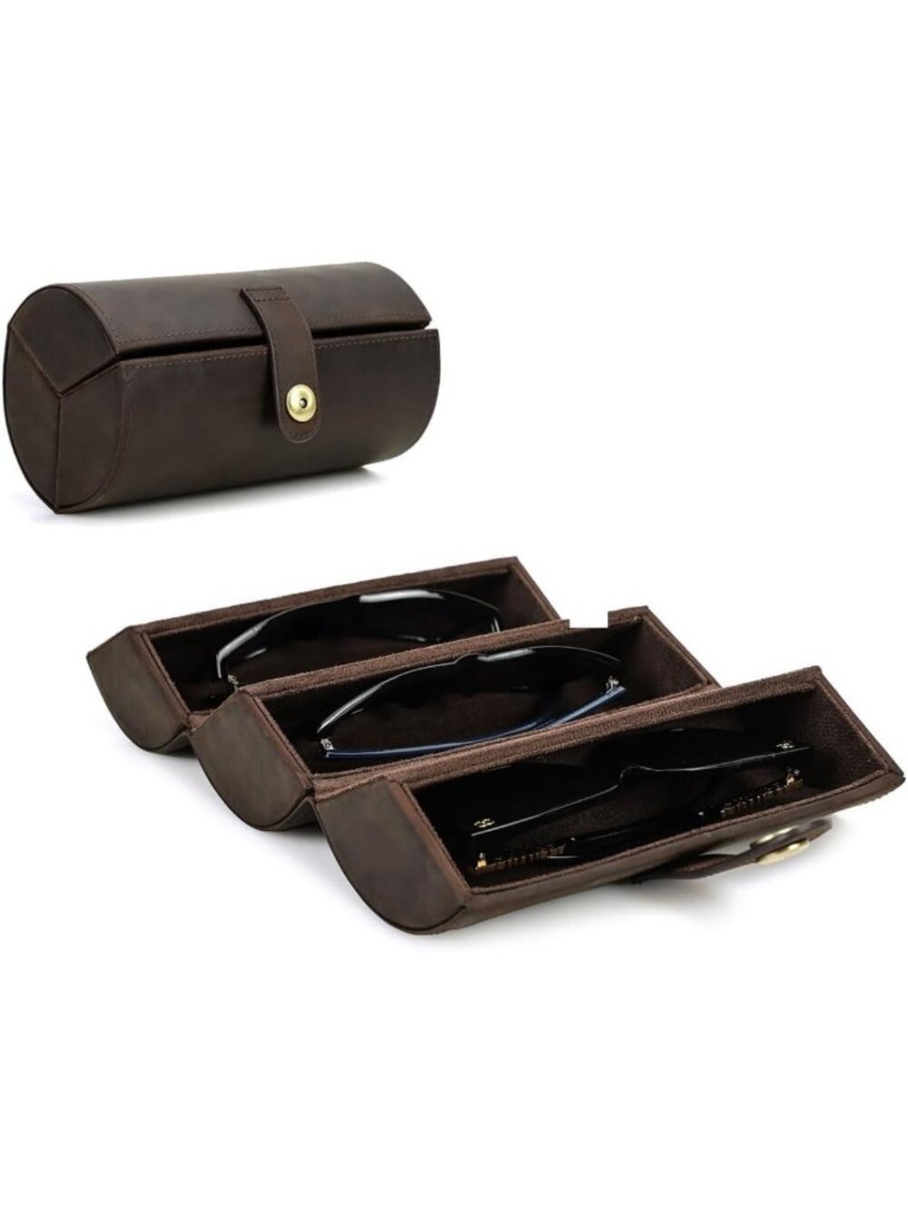 Stylish Leather Sunglasses Travel Case - Organizer for 3 Pairs, Compact